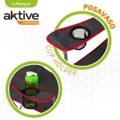 AKTIVE - Chaise Pliante Camping 64,50x49,50x82 Cm, Gris Foncé Et Rouge -Camping Fournitures Boutique aktive chaise pliante camping 6450x4950x82 cm gris fonce et rouge 2