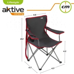 AKTIVE - Chaise Pliante Camping 64,50x49,50x82 Cm, Gris Foncé Et Rouge -Camping Fournitures Boutique aktive chaise pliante camping 6450x4950x82 cm gris fonce et rouge 5