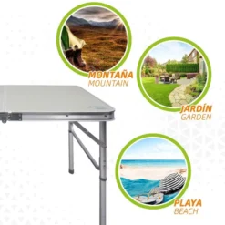 AKTIVE - Table Pliante Avec 2 Tabourets Et Poignée De Transpor, Gris -Camping Fournitures Boutique aktive table pliante avec 2 tabourets et poignee de transpor gris 3