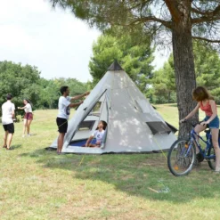 Tente De Camping Tipii - 6 Personnes - Hauteur 2,50m - Moustiquaire - Beige/Gris -Camping Fournitures Boutique tente de camping tipii 6 personnes hauteur 250m moustiquaire beigegris 4