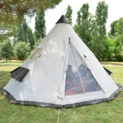 Tente De Camping Tipii - 6 Personnes - Hauteur 2,50m - Moustiquaire - Beige/Gris -Camping Fournitures Boutique tente de camping tipii 6 personnes hauteur 250m moustiquaire beigegris 6