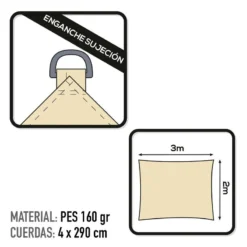 Voile D'ombrage Rectangulaire Aktive Garden Couleur Crème -Camping Fournitures Boutique voile dombrage rectangulaire aktive garden couleur creme 2